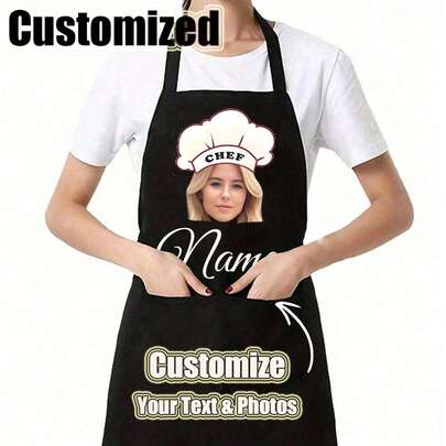 Delantal negro personalizado con texto personalizado, delantal doméstico, delantal para hornear, delantal de ama de casa, delantal de salón/escuela de belleza/barbería, regalo único personalizado para hombres y mujeres