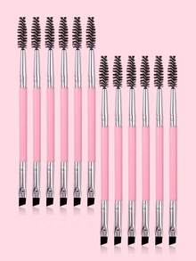 12支装粉色双头睫毛卷翘刷眉刷塑料手柄便携版眼妆刷睫毛嫁接刷，专业化妆刷，家用户外男女通用 - 粉色 - 查看 3