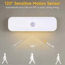 1pc USB Rechargeable Motion Sensor Light - Wireless, Easy Installation, Auto-Detect & Adjustable Brightness - Ideal For Garage, Bedroom, Kitchen, Attic, Stairs, Storage Room, Indoor Lighting | Wall Mounted Light | Plastic Structure, Indoor Motion Sensor Light - Multicolor - View 3