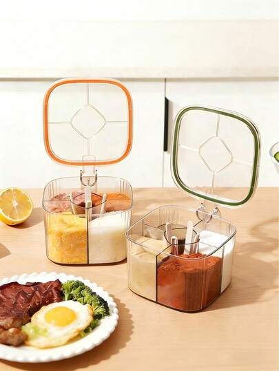 5格密封调料罐，多用途透明调料容器，厨房调味料收纳盒