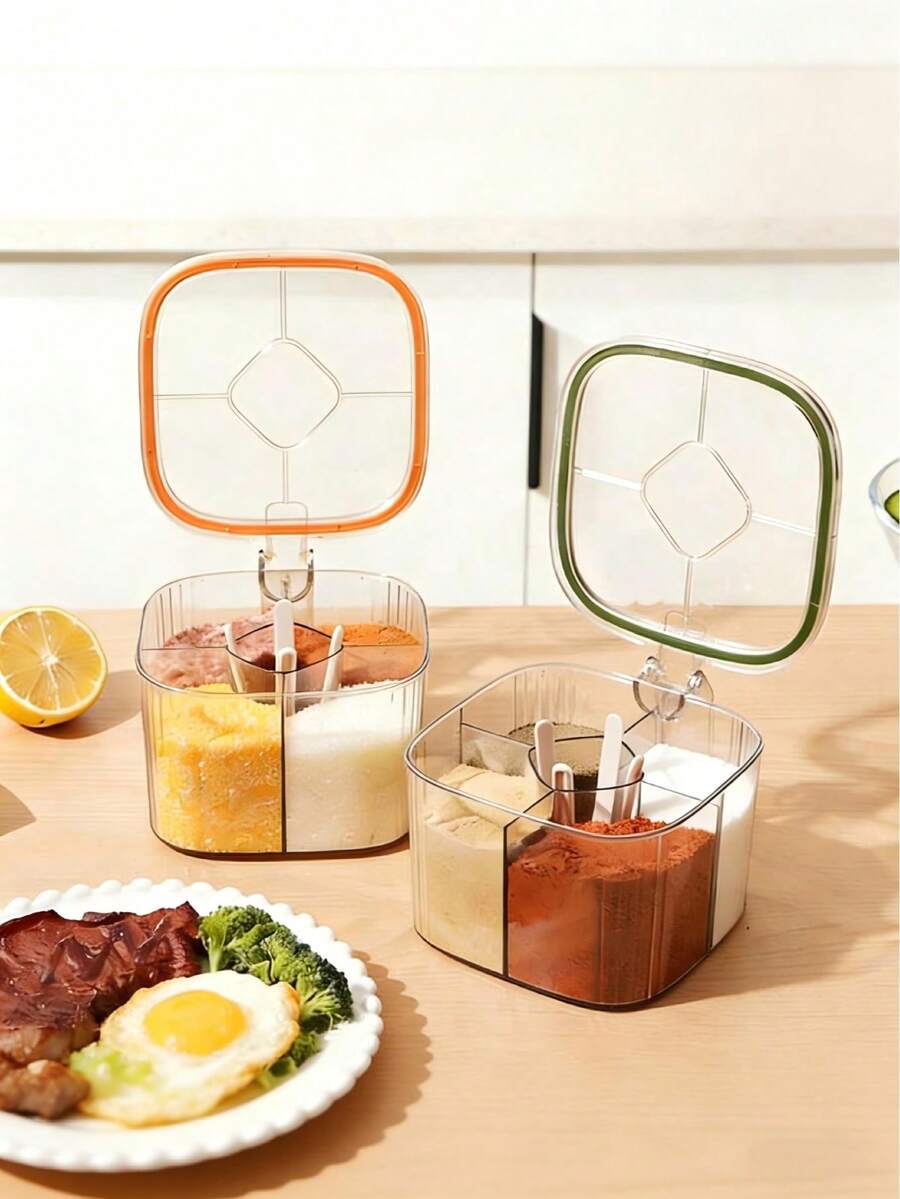 5-Compartment Airtight Spice Jars, Multipurpose Transparent Spice Containers, Kitchen Seasoning Storage Box - Multicolor - View 1