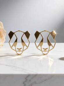 1 đôi bông tai hình động vật dễ thương, tối giản, thời trang, bao gồm ếch mắt đá quý đen và bụng ngọc trai giả, gấu trúc rỗng màu vàng, bông tai hươu cao cổ dài, bông tai thằn lằn pha lê đen, thích hợp cho phụ nữ đeo hàng ngày thanh lịch hoặc làm quà tặng mùa tựu trường/tốt nghiệp. - Vàng - Xem 5