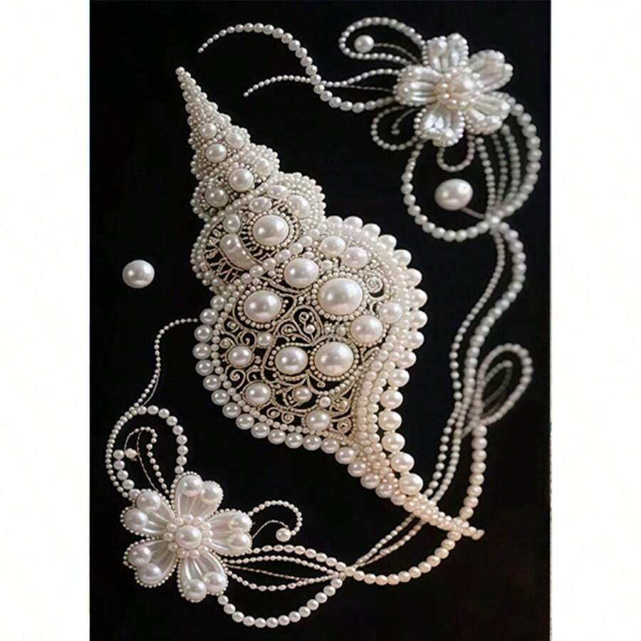 Tranh đính đá ngọc trai 2D in phẳng cao cấp, tranh nghệ thuật treo tường thủ công họa tiết hoa vỏ ngọc trai tối giản hiện đại, không khung, quà tặng thủ công ghép hình DIY, thích hợp cho phòng ngủ, văn phòng, phòng khách. - Đen và trắng - Xem 1