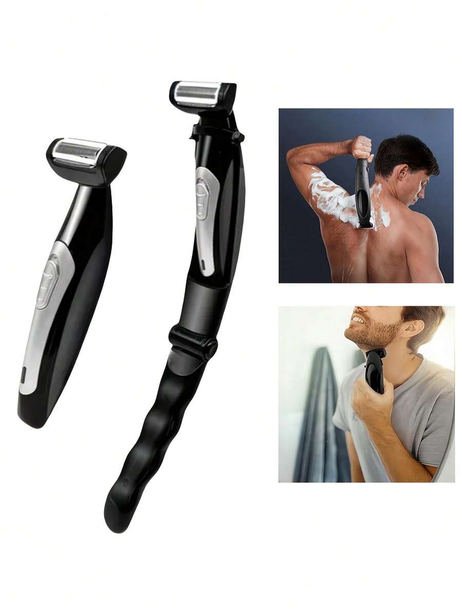 电动背部毛发修剪器，长柄设计，可拆卸手柄，男士背部剃毛器，高品质，背部理容，个人护理工具，符合人体工学的手柄，时尚修剪工具，精准，高品质刀片，USB充电，男士理容套装，家用理发工具，旅行理发套装