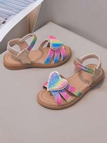 1 Pair Girls' New Multi-Color Flat Cute Open Toe Sandals, Wear-Resistant Anti-Slip Children's Roman Sandals, Suitable For Summer - Khaki - View 6
