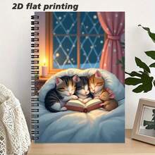 A5尺寸可爱螺旋笔记本，封面插画描绘了三只小猫和一只小老鼠舒适地窝在柔软的靠垫上读书，窗外是白雪皑皑的景色，室内则点缀着摇曳的烛光，营造出温馨愉悦的氛围。内页为横格纸，书写流畅，适合日常记录和自由写作，为生活增添一丝温暖和乐趣，是记录灵感和日常点滴的绝佳选择。 - L - 查看 4