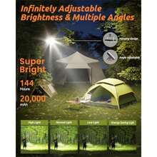 LED Camping Lantern Rechargeable 20000mAh Portable Camping Lights up to 144 Hours and 4 Light Modes IPX5 Waterproof Camping Essentials for Power Outages Emergency Tent Valentine's Gift - Negro - Ver 3
