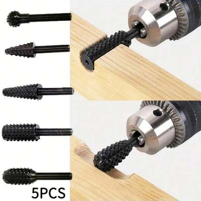 1 Set 5pcs Rotary File Kit, Durable Woodworking And Grinding Milling Cutters, Suitable For Woodworking, Metal Drilling, Carving And Polishing, Woodworking Files, Woodworking Tools, Professional Grade Burrs, Industrial Grade Cutting Tools