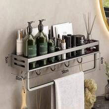 Estantería de almacenamiento para baño, estantería de almacenamiento para cocina, almacenamiento de pared de cocina, estantería de almacenamiento para balcón, adecuada para cocina, baño, inodoro, balcón, material de aleación de aluminio, resistente y duradero, a prueba de humedad y óxido, estantería de almacenamiento para botellas y frascos, ahorra espacio, dos métodos de instalación, estantería de almacenamiento sin taladro - A - Ver 16