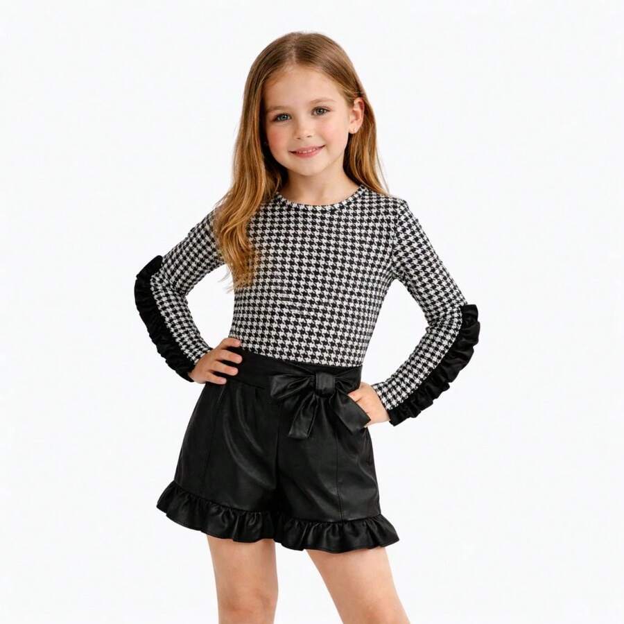 Conjunto Infantil Menina Estiloso Shorts Cirrê e Blusa Xadrez Infantil | 4 a 12 Anos