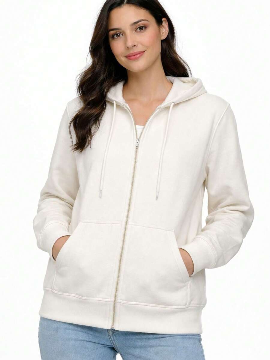 Women's Zip-Up Sweatshirt - Cream - View 1