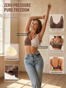2pcs Leopard Print Seamless Comfortable Leisure Camisole Bras For Women - Multicolor - View 7