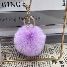 Rex Rabbit Fur Ball Pendant Plush Ball Keychain - Khaki - View 7