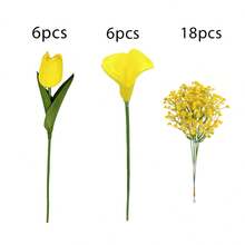 50 pièces Ensemble de fleurs artificielles Tulipe + Calla Lily + Gypsophile, convient pour diverses décorations de festivals et de tombes saisonnières, maison, extérieur, salon, mariage, Saint-Valentin, Fête des Mères Décoration de centre de table - Multicolore - Voir 16