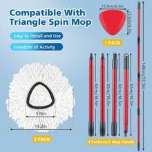 Spin Mop Replacement Head Spin Mop Refills Compatible With O Ceda EasyWring 1-Tank System, 2 Microfiber Spin Mop Head, 1 Triangle Mop Base Head And 4-Section Iron Mop Handle 30-58in For 1 Tank System - ColorA - 查看 6