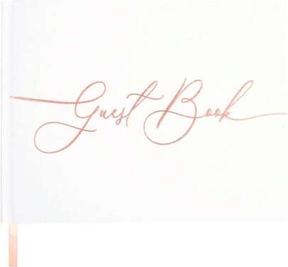 Wedding Guest Book Textured Hardcover With Rose Foil Lettering And Gliding Blank Unlined Album 9 X 7 100 Pages