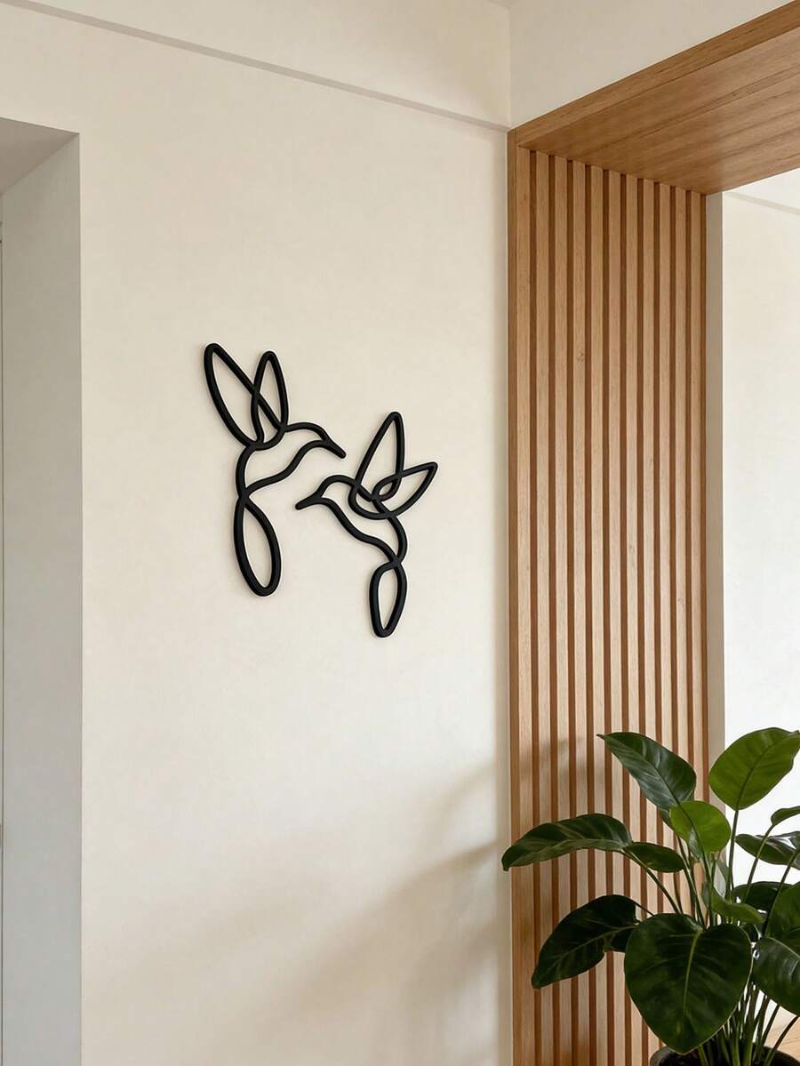 2件套极简蜂鸟铁艺壁挂,黑色线条蜂鸟挂饰,适用于客厅、卧室、儿童房、花园,波西米亚风格家居装饰,美观的房间装饰,送给爱鸟人士的礼物 - A - 查看 1