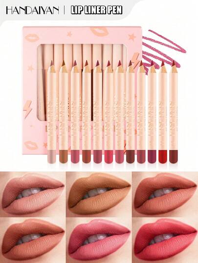 HANDAIYAN Juego de 12 barras de labios mate y delineador de labios, de tacto aterciopelado y larga duración, con aspecto natural, set de regalo para Halloween, Navidad, otoño/invierno, 1.2g*12 piezas