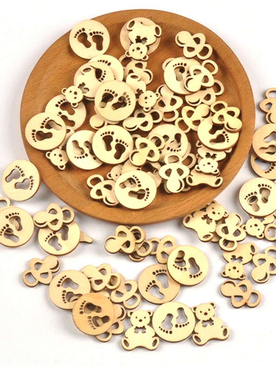 50 miếng gỗ nhỏ hình gấu/bàn chân tự nhiên, kích thước khoảng 2.5cm, chất liệu gỗ hỗn hợp, dùng để trang trí nhà cửa theo phong cách DIY. - Hỗn hợp đa dạng - Xem 1