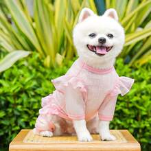 1件宠物蕾丝网纱连衣裙裤，轻盈透气，适合春夏穿着的犬猫服装 - 粉色 - 查看 7