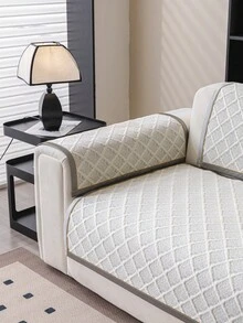 1pc Solid Color Plaid Pattern Chic Sofa Cover, Modern Minimalist Sofa Slipcover, Stain Resistant, Anti-Slip, Dust-Proof, Protects Sofa, Machine Washable, Non-Deforming, Fade-Resistant, Durable, Pet-Friendly, Sofa Makeover, Sofa Decor, Enhances Ambiance, Fits 1-4 Seater, L-Shaped Sofa - Grey - View 7