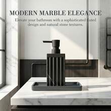 黑色皂液器，饰以竖条纹大理石纹，现代奢华风格，适用于浴室、厨房台面，液体可重复灌装瓶 - 方形 - 查看 3