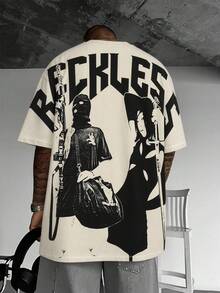 男士复古暗黑风格字母印花圆领短袖T恤 - 彩色 - 查看 1