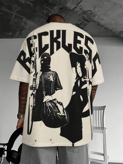 Men's Retro Dark Style Letter Print Round Neck Short Sleeve T-Shirt