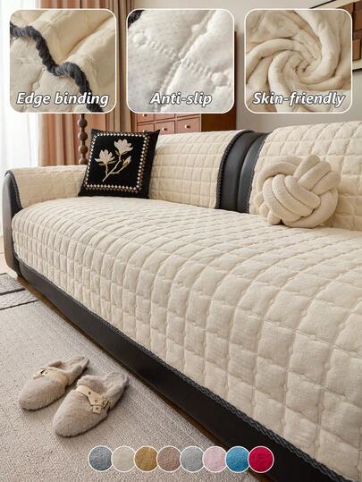 1件装牛奶绒防滑防猫抓四季通用坐垫，适用于1-4人沙发保护套，可机洗，简约风格，时尚优雅