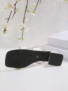 Giày sandal đế dày đính đá kiểu Pháp, thiết kế mùa hè mới với quai mảnh, giúp thon gọn, thời trang, đa năng, thanh lịch. - trắng - Xem 7