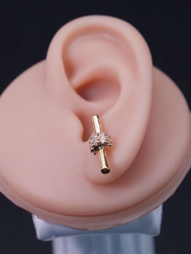 1 Pair Minimalist Geometric Zirconia Stud Earrings, Niche Design Elegant Jewelry Suitable For Women's Daily Wear - Gold - View 2
