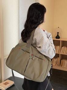 1 chiếc túi du lịch/đi làm cuối tuần bằng nylon màu kaki phối chỉ tương phản, dung tích lớn, khóa kéo. - Nhiều màu - Xem 8