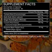 Turmeric Alkaloid Capsules, Suitable For Both Men And Women, Support Joint And Digestive Health. Each Serving Contains 2360 Mg Of Curcumin And Is Fortified With Black Pepper, Garlic, And Ginger - 120 Capsules Per Serving. - 1瓶 - 查看 2