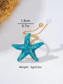 1 pieza Anillo de estrella de mar de resina con estilo de vacaciones, accesorio casual para mujeres - Azul - Ver 5