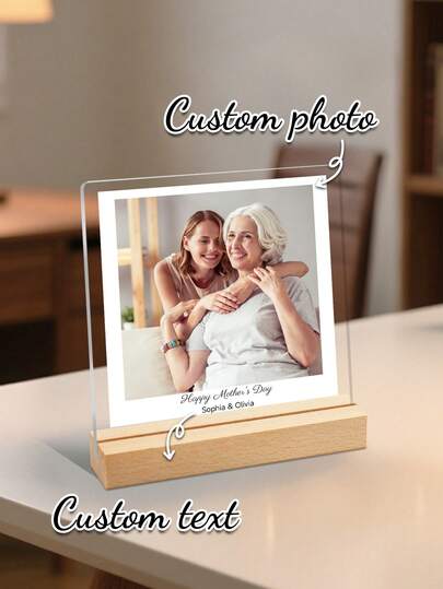 Khung ảnh acrylic in ảnh và chữ theo yêu cầu, đế gỗ, khung ảnh acrylic cá nhân hóa, quà tặng Ngày của Mẹ, quà sinh nhật, quà kỷ niệm, quà tặng cặp đôi, trang trí nhà cửa, vật kỷ niệm.