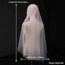 1pc Handmade Beaded Faux Pearl Bridal Veil With Trailing, Wedding Ceremony Accessory - Multicolor - View 9