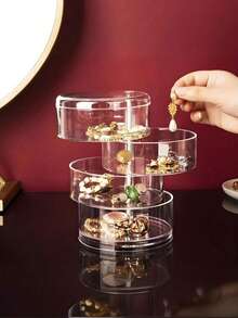1pc 3/4/5 Tier 360° Rotating Transparent Storage Box, Multi-Functional Jewelry & Cosmetics Organizer - Clear - View 11