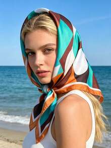 1pc 70cm Bandana With Geometric Pattern, Versatile Waist Scarf, Headband, Head Wrap - Multicolor - View 1