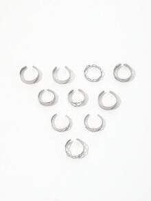 10 piezas Anillos para los dedos de los pies con diseño de estrellas y lunas, conjunto de joyas geométricas huecas ajustables en forma de 8 para la playa - Plateado - Ver 3