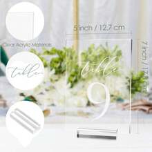 Bảng số bàn cưới bằng acrylic trong suốt 5x7 inch kèm chân đế, in chữ thư pháp màu trắng, bảng số bàn acrylic dùng cho tiệc cưới và lễ tân. - Xem 2