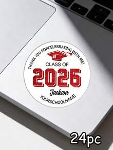 12/24/40张定制文字“2026届毕业”贴纸 – 个性化闪光毕业帽感谢标签，可定制姓名和学校名称 | 毕业季派对装饰，适合毕业生、家人和老师 | 礼品袋和信封封口装饰，毕业感谢标签 - 彩色 - 查看 9