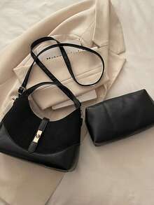 时尚休闲小众女士手提包，新款通勤时尚简约方形包 - 黑色 - 查看 8