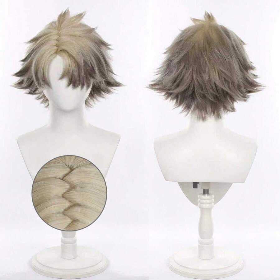 Tóc giả ngắn 12 inch màu vàng nhạt nhuộm kiểu Rudo, Gachiakuta, dùng cho cosplay, anime, Halloween, tiệc tùng, chịu nhiệt. - Ombre - Xem 1