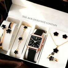 7件套黑金撞色经典耐用哑光表带腕表+6件套珠宝首饰，精致百搭，尽显礼仪品质，适合日常通勤和约会。 - 黑色 - 查看 8