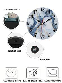 Đồng hồ treo tường hiện đại hình tròn, kích thước 10 inch/12 inch, chất liệu gỗ, họa tiết vân đá cẩm thạch trừu tượng, không gây tiếng tích tắc, màu xanh dương và vàng, chạy bằng pin (AA), thích hợp cho nhà bếp, phòng ngủ, phòng khách, cầu thang, phòng giặt. - A - Xem 4