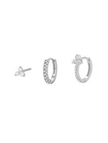 3 Pcs Exquisite Star Hoop Earrings Set For Women Gold Plated Cubic Zirconia Stud Earrings Set Wedding Party Jewelry Accessories - 3 Pcs/Set - View 6