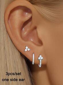 3 Pcs Exquisite Star Hoop Earrings Set For Women Gold Plated Cubic Zirconia Stud Earrings Set Wedding Party Jewelry Accessories - 3 Pcs/Set - View 11