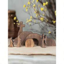 Wooden Easter Resurrection Scene & Cross Decor Set, Jesus Tomb Tray, Nativity Scene Decoration, Suitable For Religious Places, Home Office Desktop, Christian Gifts, Figurine Decor, Easter Dinner Table Decoration, Mothers Day Gift, Birthday Gifts For Moms - Brown - View 5