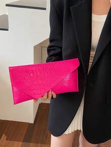 Fashion Retro Envelope Bag 2026 New Women's Wallet Casual Phone Bag Simple Large Capacity Handbag Solid Color Alligator Embossed Clutch - Hot Pink - View 5