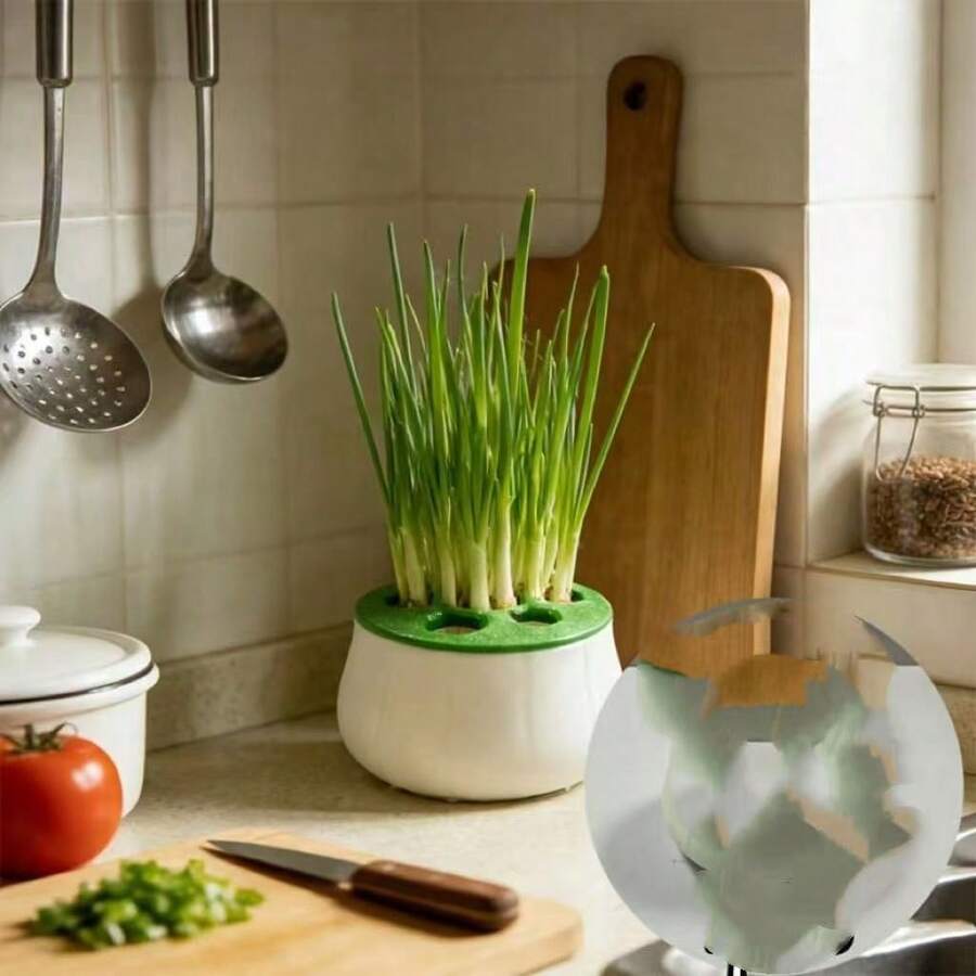 Maceta hidropónica de cebolla verde para interiores, maceta de cebolla verde sin suelo, herramienta de cultivo de vegetales para jardinería doméstica, sin necesidad de regar, fácil mantenimiento, cosecha repetible de cebolla verde - 1 pieza - Ver 1